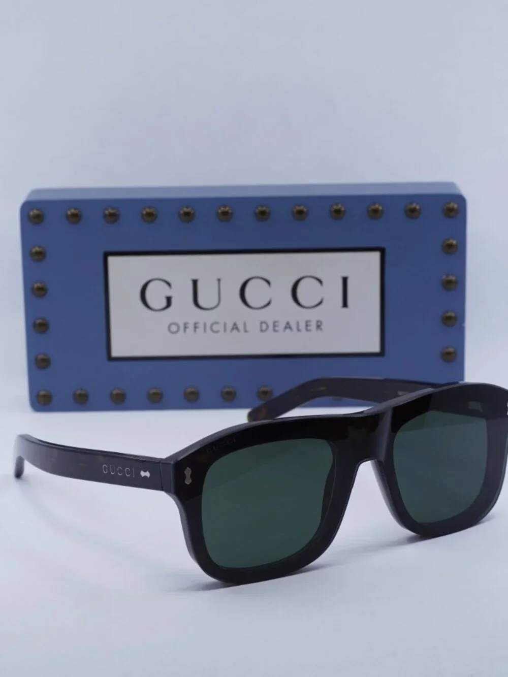 Gucci GG1712S 002 Square Sunglasses - Dark Havana\ Clear/Dark Green Clip-On